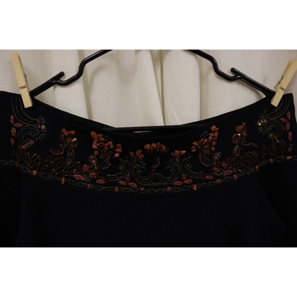 Embroidery and Beaded Black Top Lillic Rubin Size Large Nylon and Rayon - Picture 4 of 4